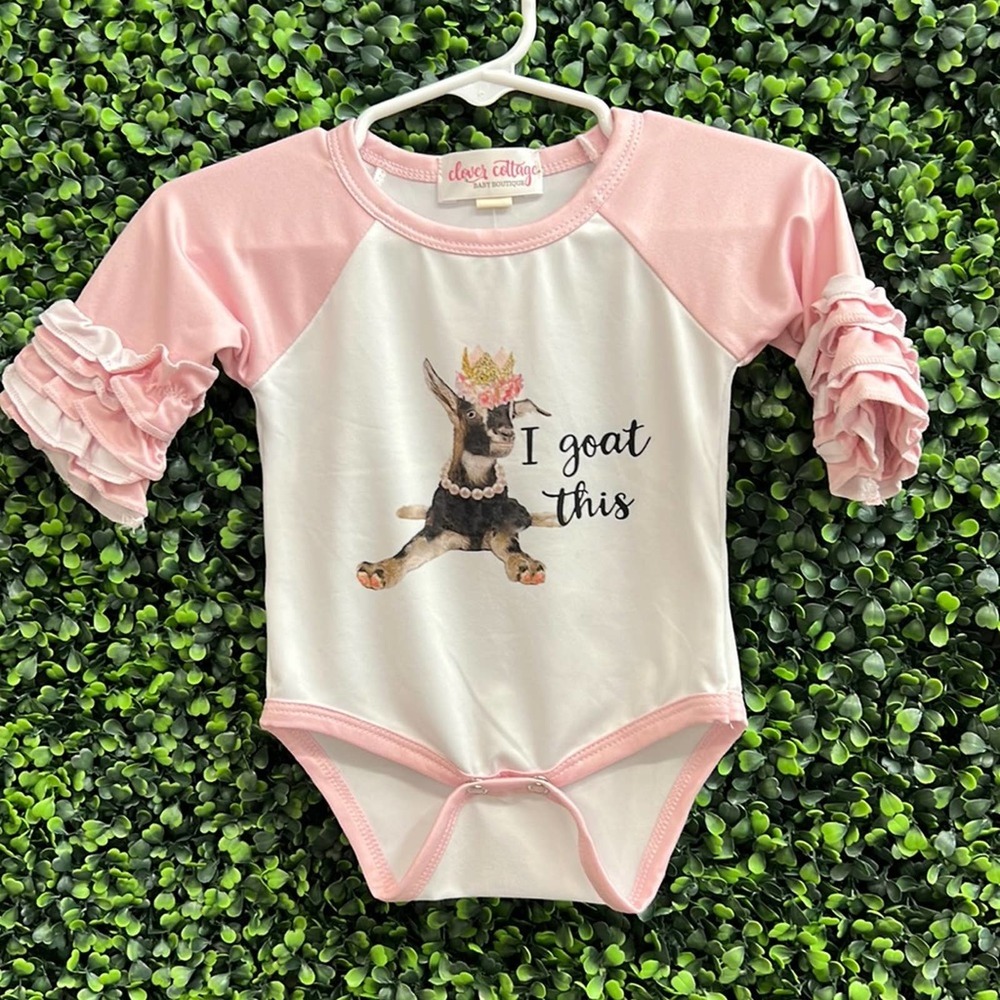 NWT Clover Cottage “I goat this” baby onesie